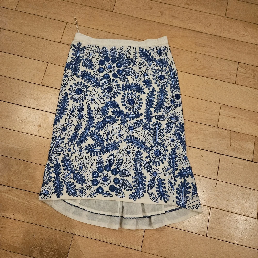 Anthropologie Moulinette Soeurs Embroidered Seauin Pencil Skirt Feminine Flora - Picture 1 of 4